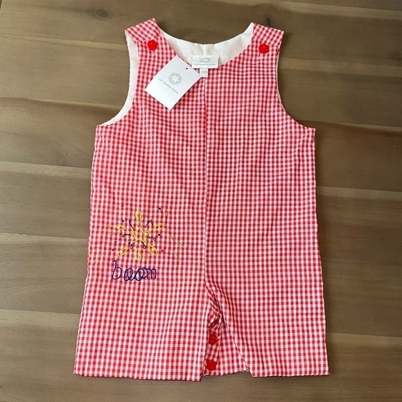 New The Proper Peony “Boom” Embroidered Jon Jon Size 24 Months Red Gingham - Picture 1 of 4
